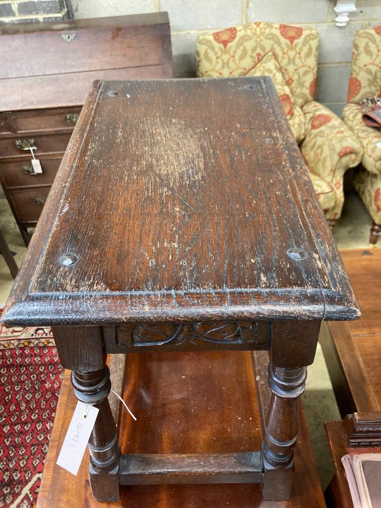 An 18th century style oak joint stool, width 45cm